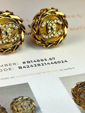CHANEL Gold Crystal CC Clip-On Earrings